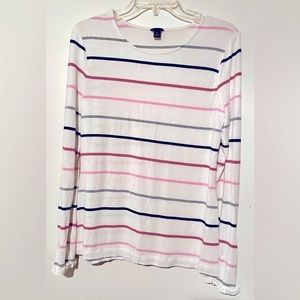 Ann Taylor Striped Long Sleeve Top - Pink, Black, White